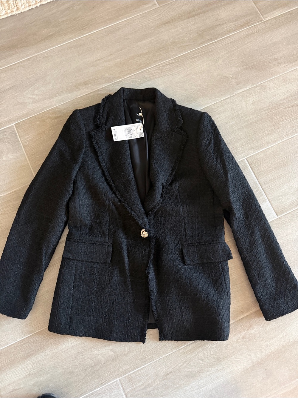 Mango Black Textured Single-Button Blazer